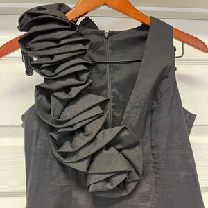 Cache Black Shoulder Ruffle Little Black Dress sz 6 EUC